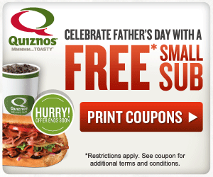 quiznos free sub father's day