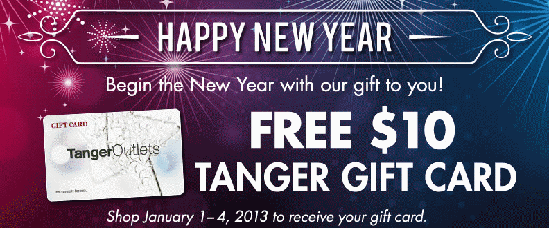 Free 10 Tanger Outlets Gift Card! (Valid 1/1 1/4) See