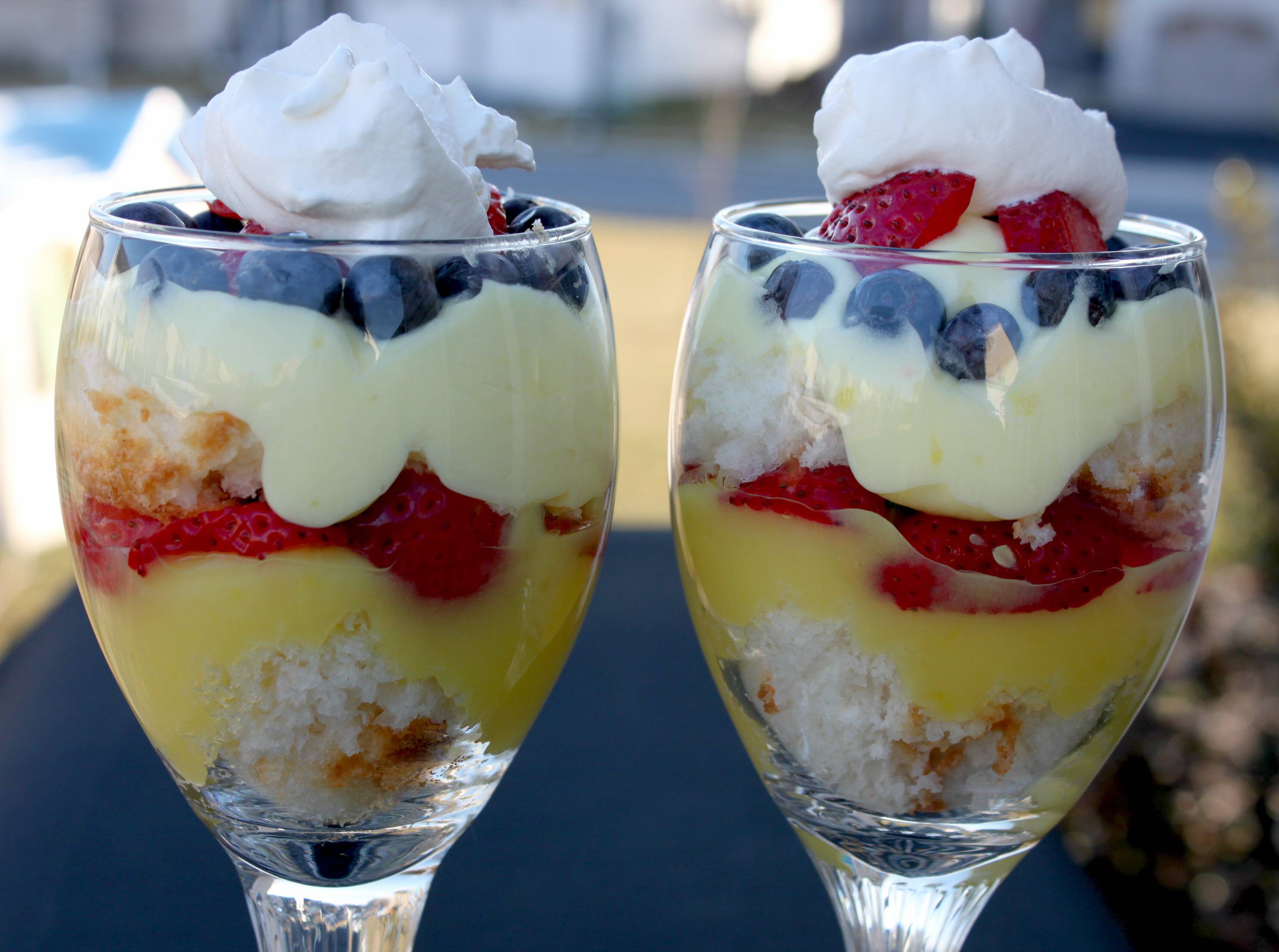 Individual Fruit and Pudding Trifles in Wine Glasses