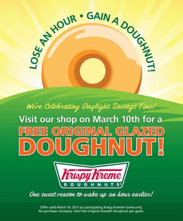 Krispy Kreme Daylight Savings Free Doughnut