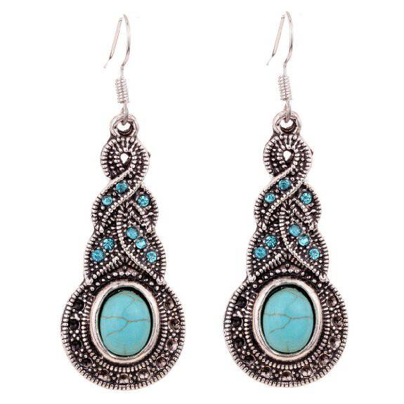 Turquoise Crystal Drop Dangle Earrings