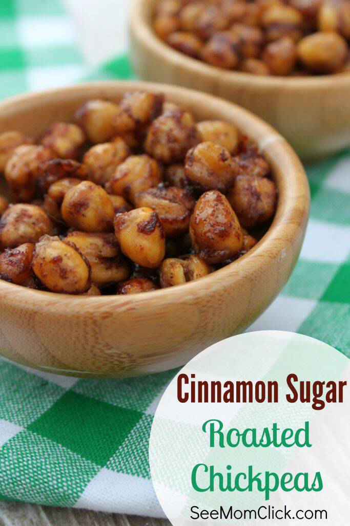 Yum! This Cinnamon Sugar Roasted Chickpeas recipe is so easy to make & so delicious. A healthier food choice, perfect for snacks, appetizers, or party food!