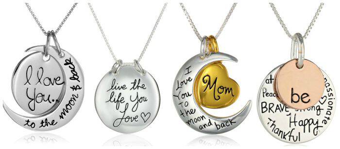 These Silver Sentiment Pendants are on sale right now for more than half off and are a totally sweet gift idea for moms and daughters! 4 styles available.