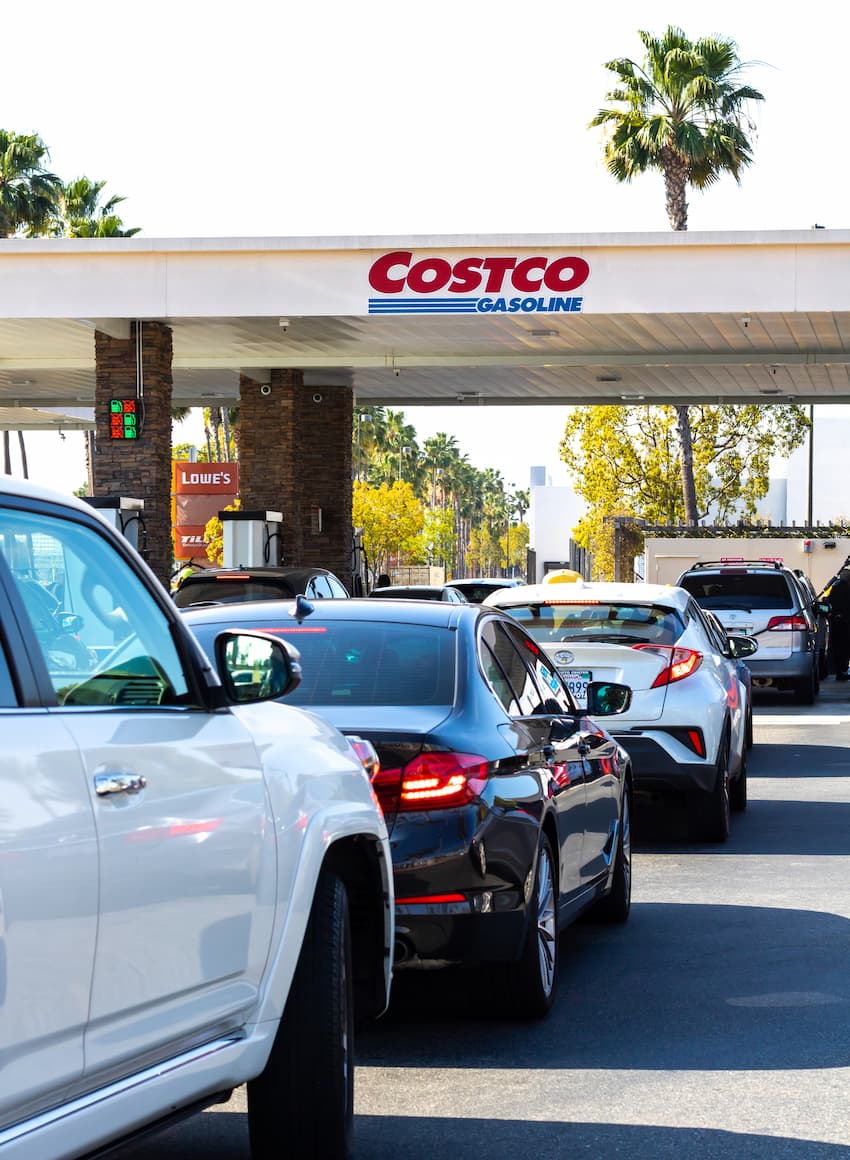 line of cars at costco gas station